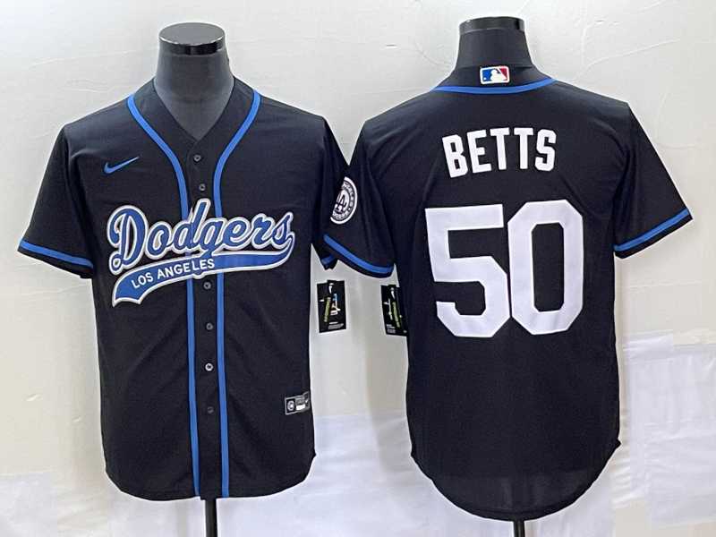 Men%27s Los Angeles Dodgers #50 Mookie Betts Black With Patch Cool Base Stitched Baseball Jersey->los angeles dodgers->MLB Jersey
